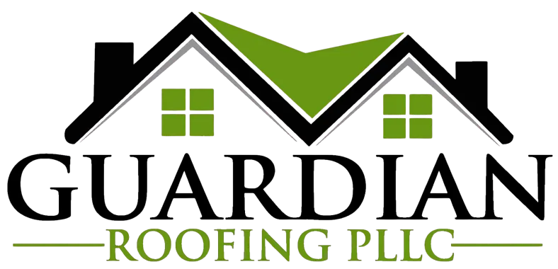 Logo for Guardian Roofing PLLC featuring a black and green roof graphic above the company name.