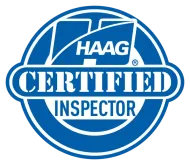 Blue and white circular emblem with the text 