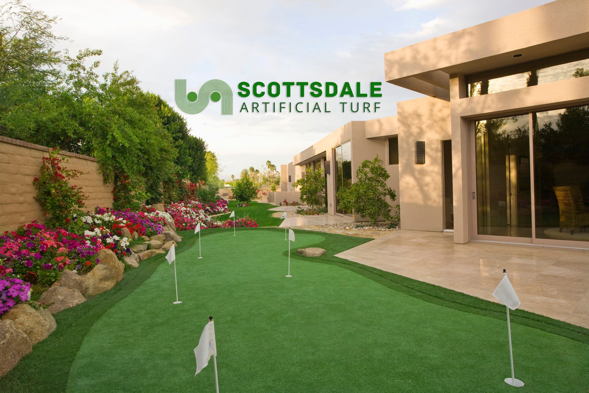 artificial turf putting green installed at a home by Scottsdale Artificial Turf