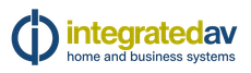 IntegratedAV logo in blue and green with &ldquo;home and business systems&rdquo; tagline