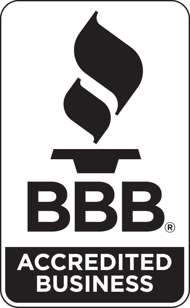 the bbb logo is black and white and says accredited business .