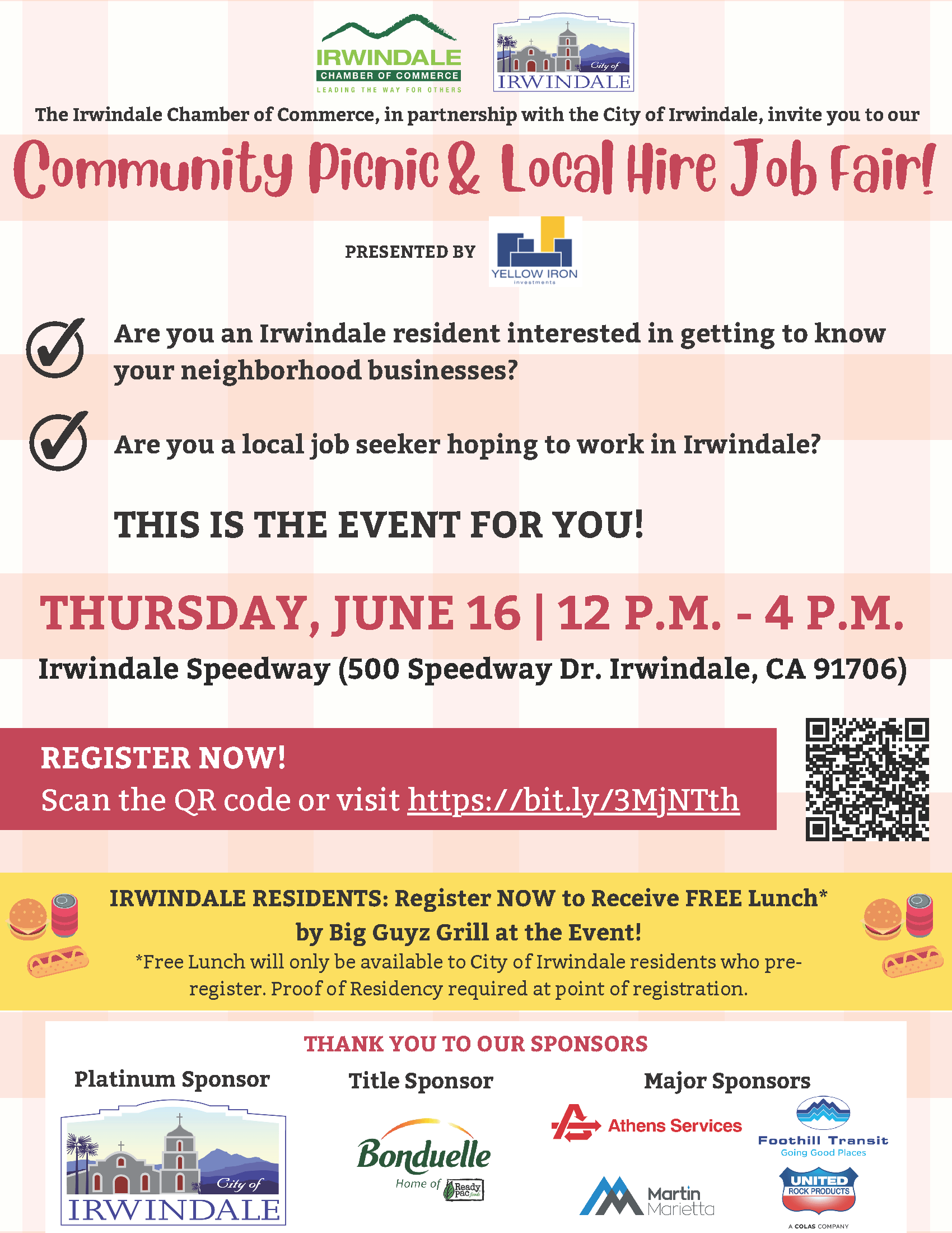 Community Picnic & Local Hire Job Fair Flyer in English.