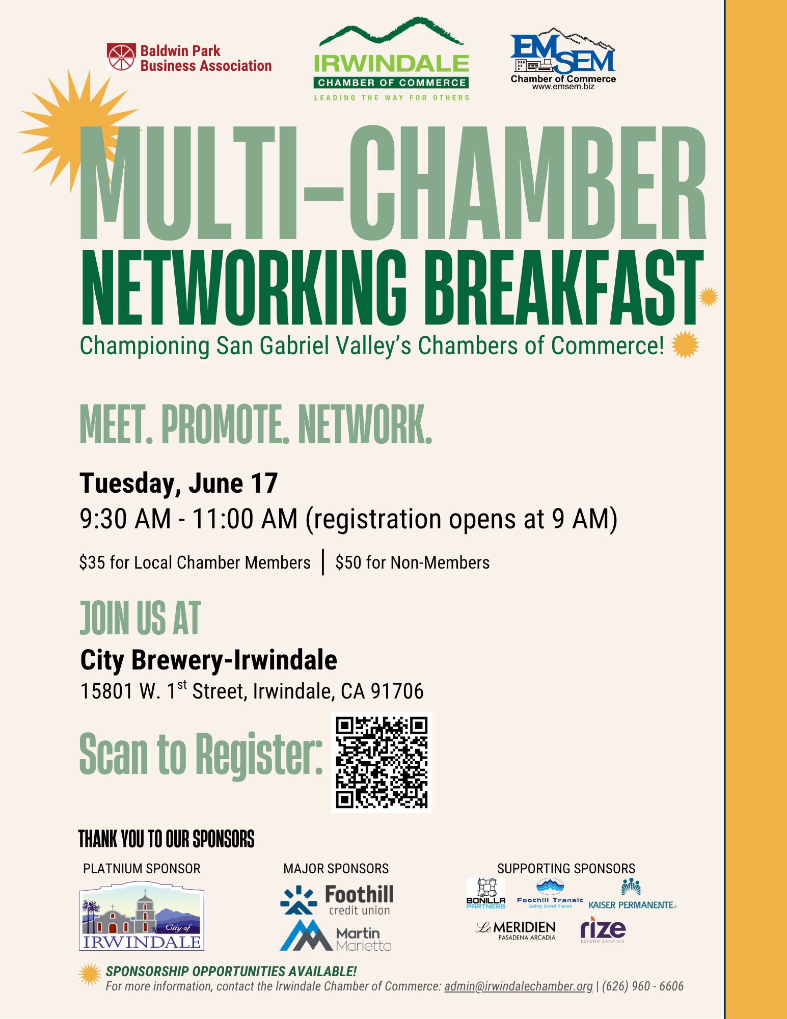 A poster for a multi-chamber networking breakfast.