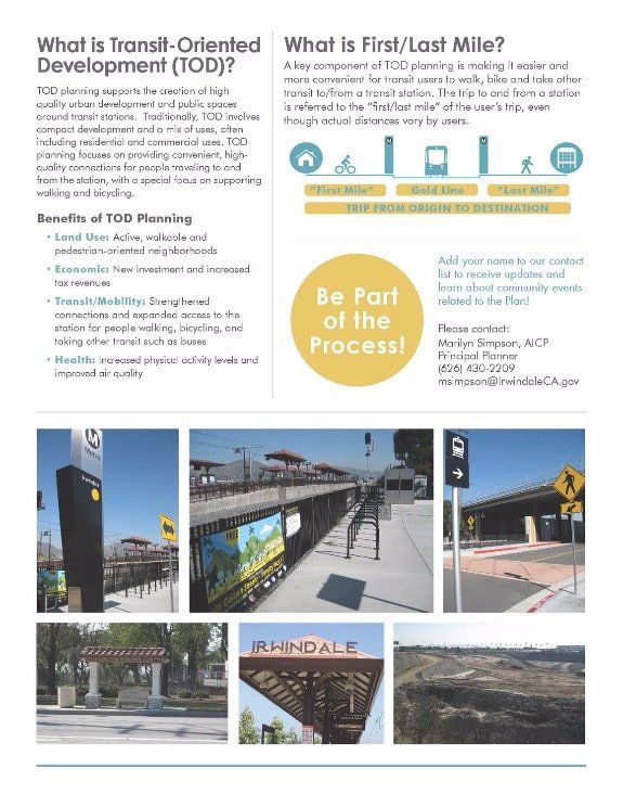 A flyer explaining what is transit-oriented development and what is first lost mile