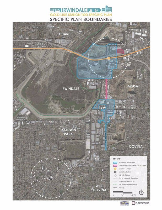 A map of a city showing the specific plan boundaries.