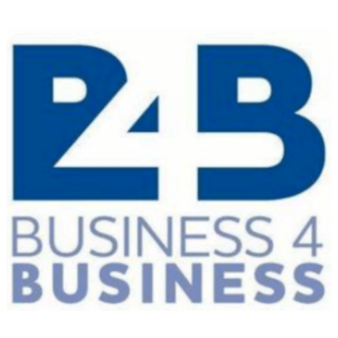 A blue and white logo for p2b business 4 business