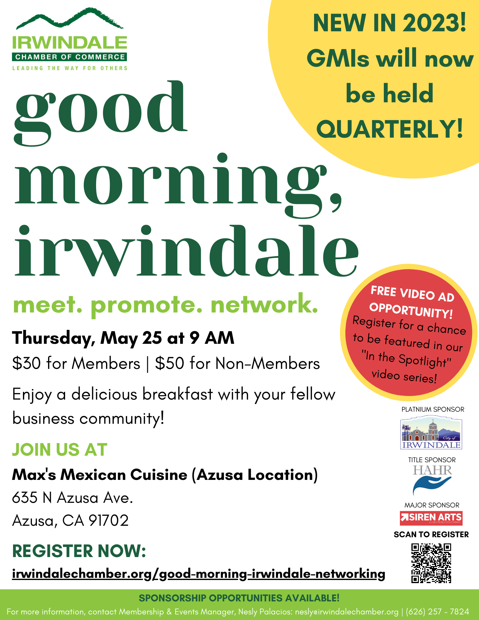 A poster that says good morning irwindale on it