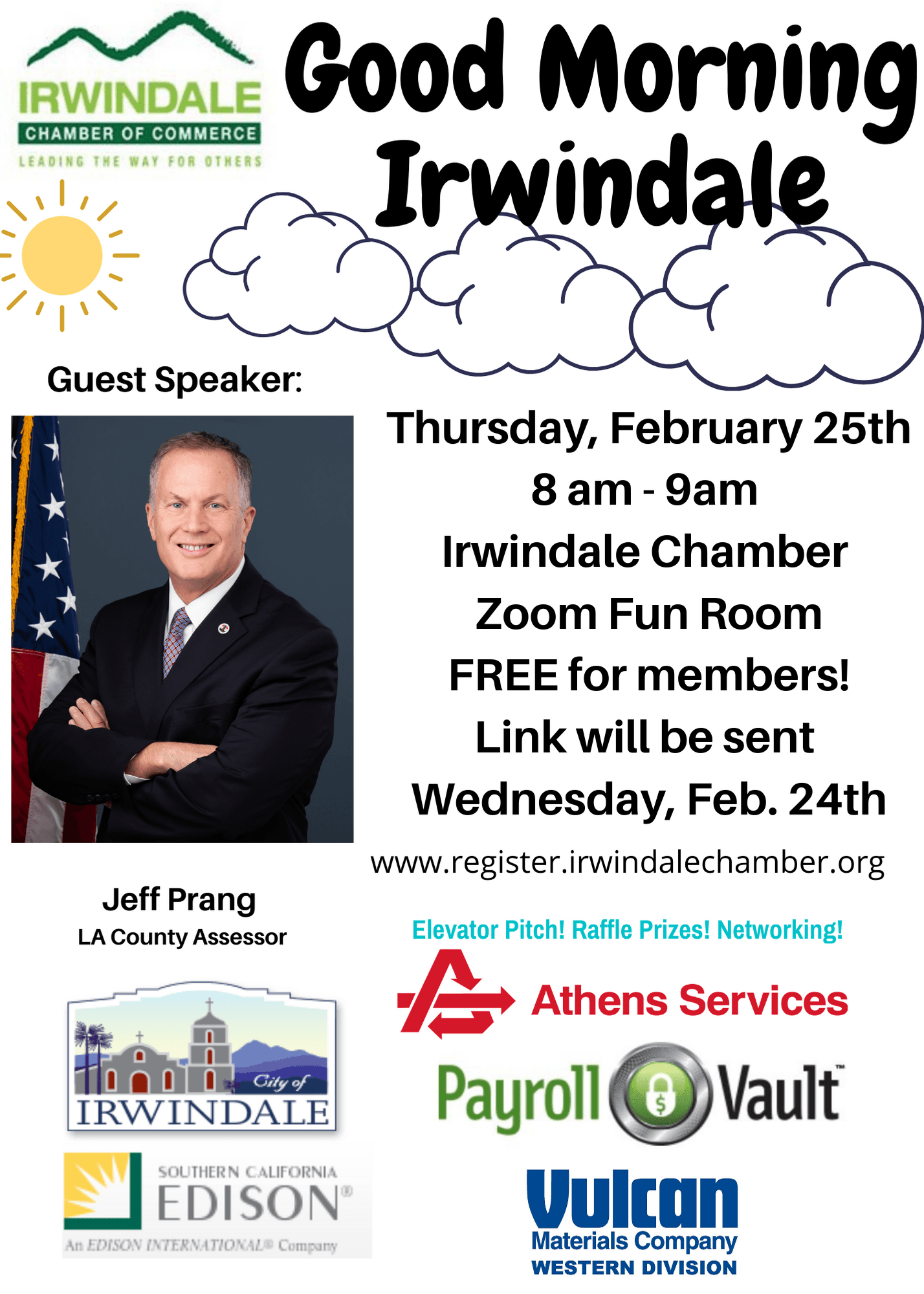 A poster for a good morning event in irwindale on february 25th.