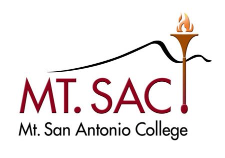 A logo for mt. san antonio college with a mountain and a torch