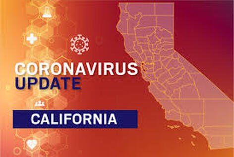 A map of california with the words `` coronavirus update california '' written on it.