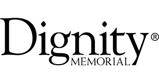 The logo for dignity memorial is black and white.