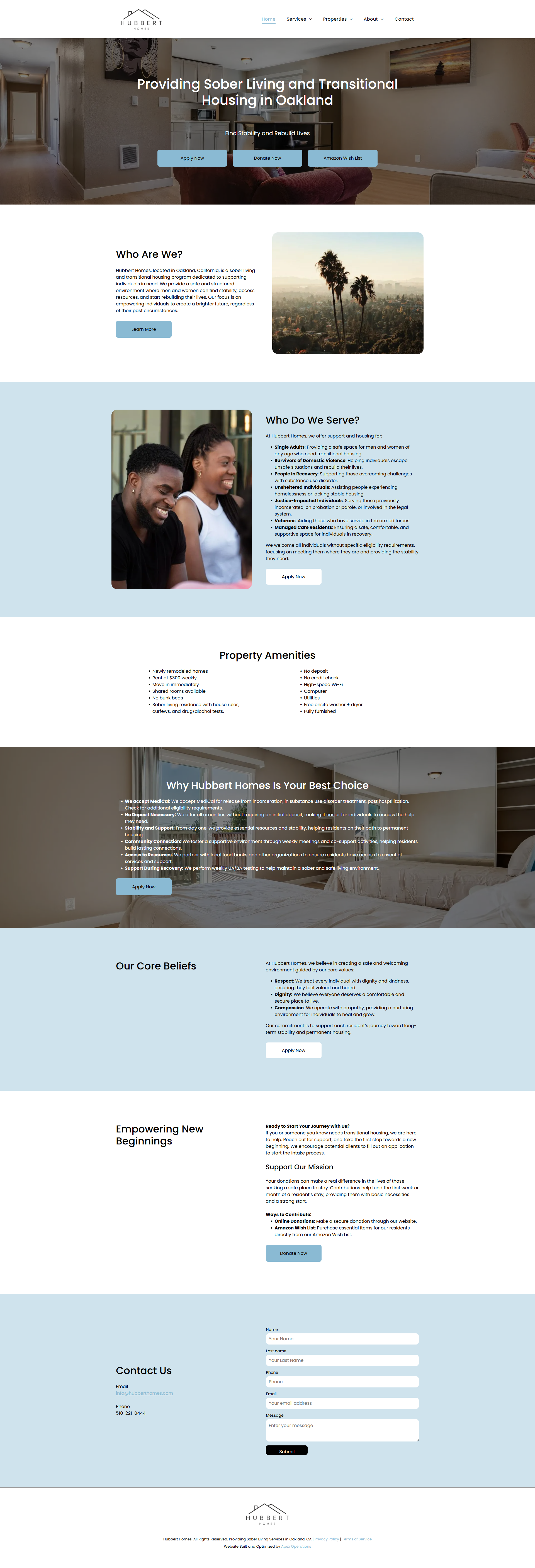 A screenshot of a website for Hubbert Homes.