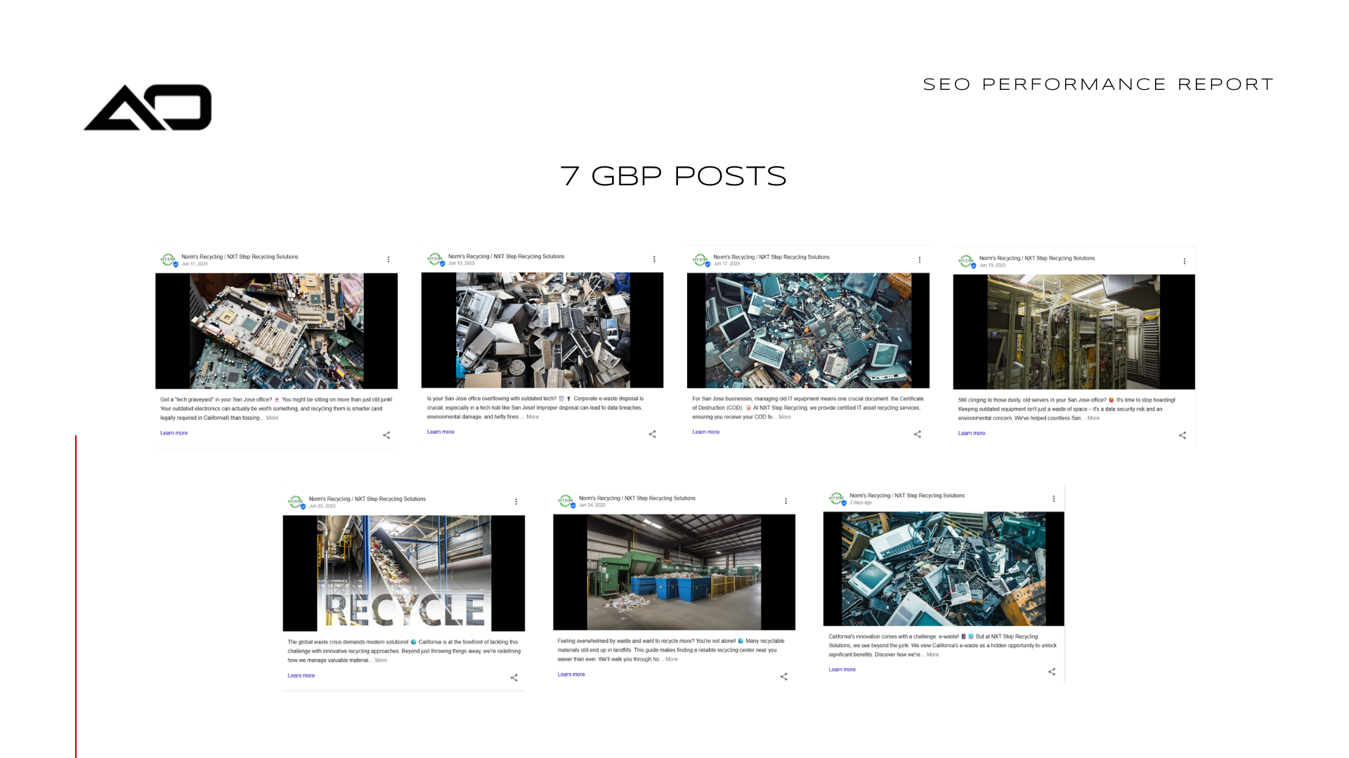 Seven blog posts showcasing scrap metal recycling operations.