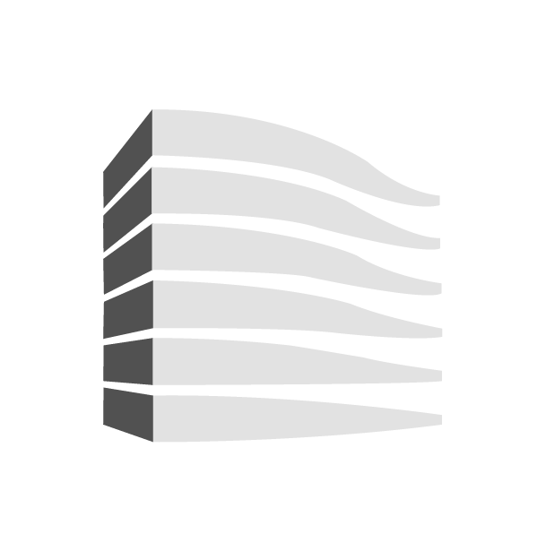 Gray and white building with curved rooflines.