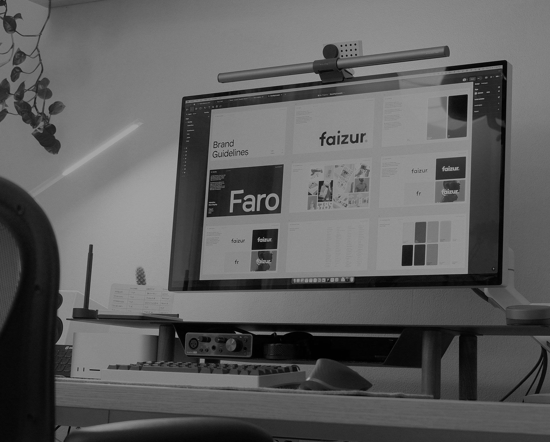 A computer monitor with the word faro on it