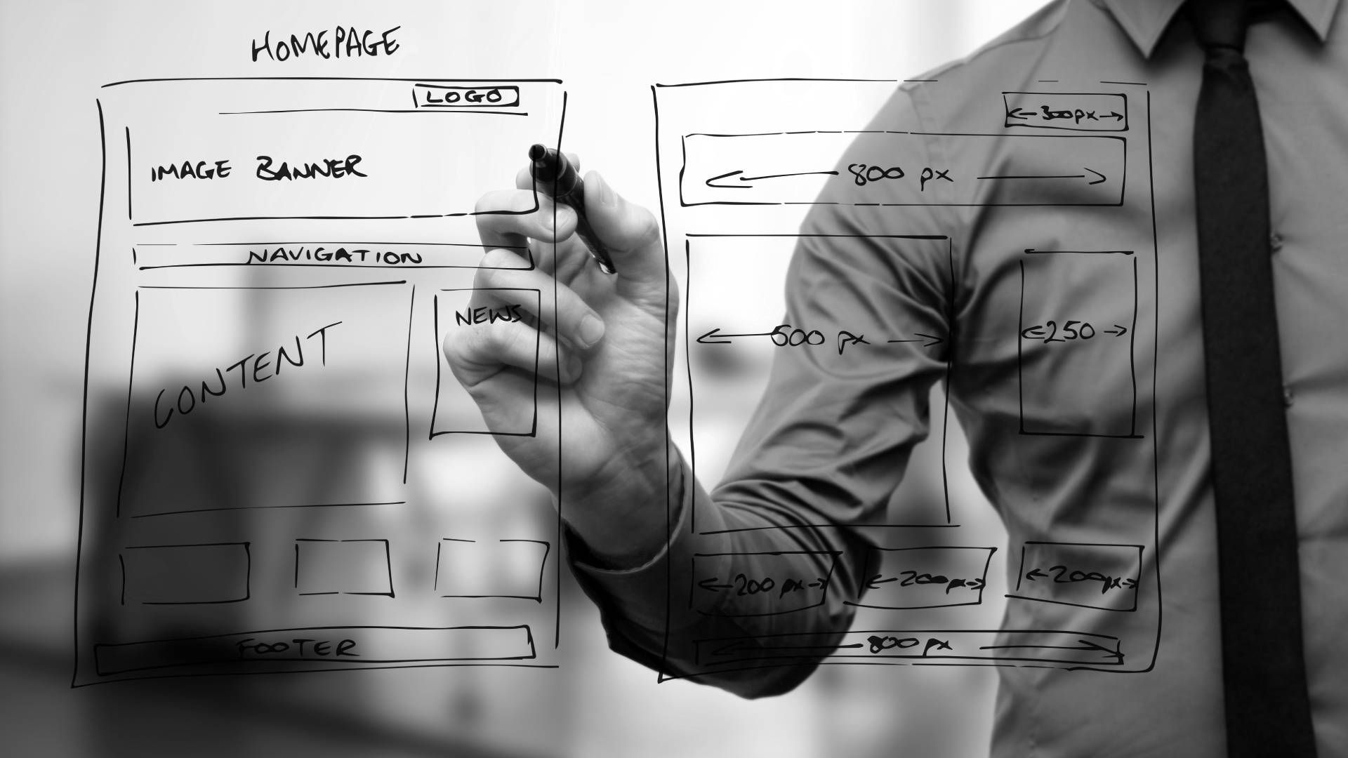 A man is writing on a whiteboard with a marker.