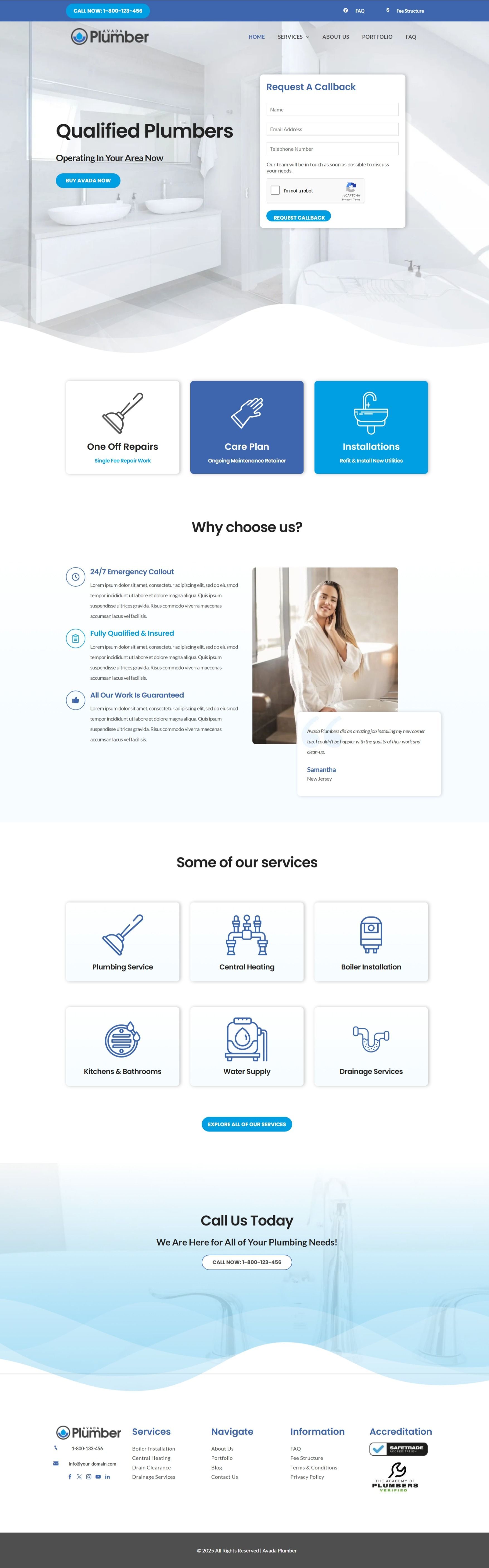 A landing page for a website showing a woman sitting in a bathtub.