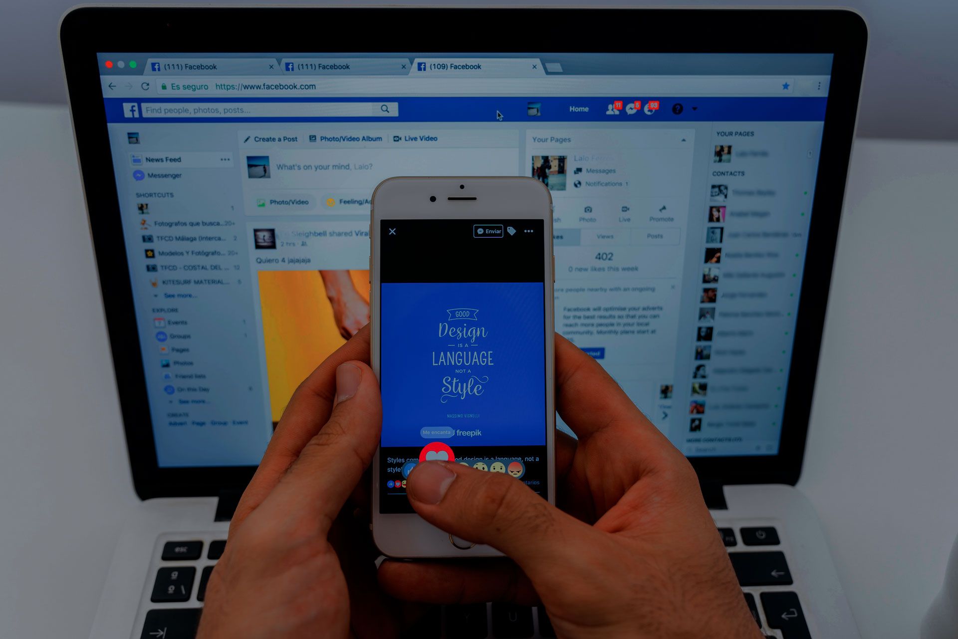Woman working on laptop, viewing charts and graphs in office setting.