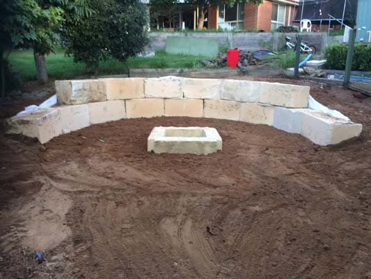 retaining wall curved fire pit