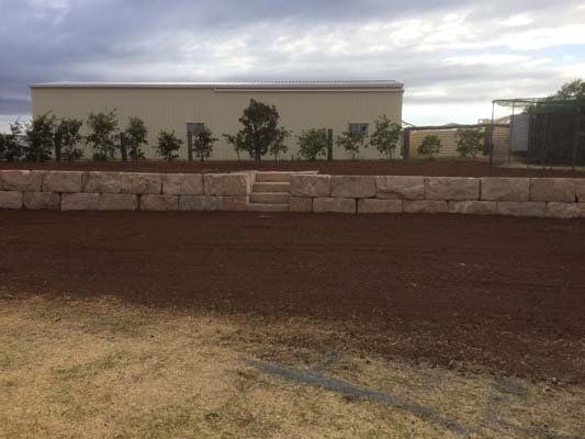 retaining wall with trees