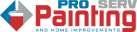PRO SERV Painting logo with red and blue house icon and &ldquo;PAINTING&rdquo; in bold red text
