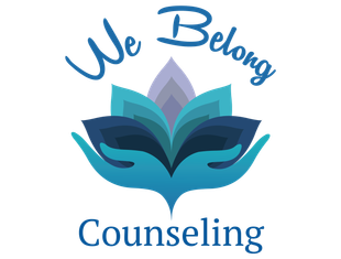 A logo for we belong counseling with a lotus flower