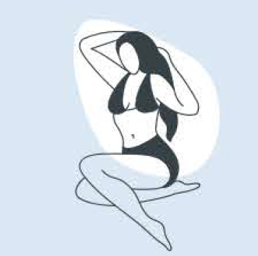 Eine Frau im Bikini sitzt mit übereinandergeschlagenen Beinen auf dem Boden.