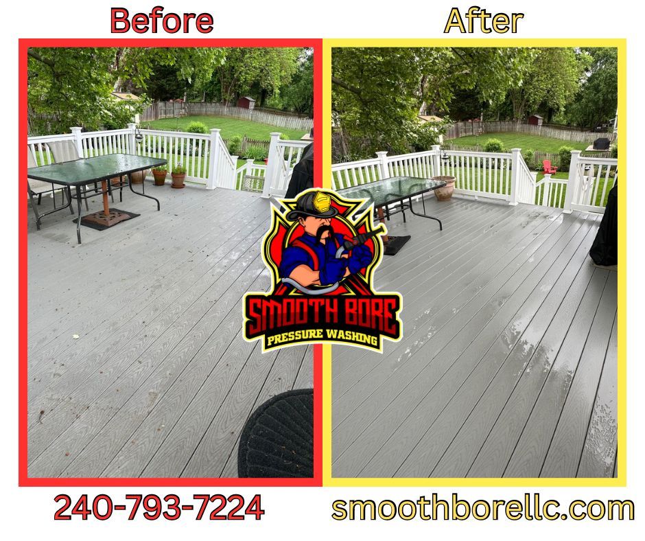 Deck Before and After Cleaning — Brookeville, MD — Smooth Bore Pressure Washing LLC