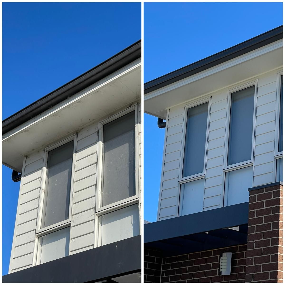 A Before and After Picture of a House With a Blue Sky in the Background — South Coast Pressure Washer in Warilla, NSW