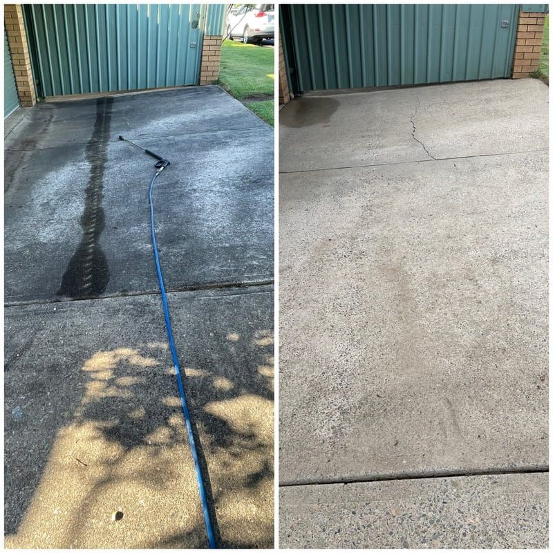 A Before and After Photo of a Concrete Driveway — South Coast Pressure Washer in Warilla, NSW