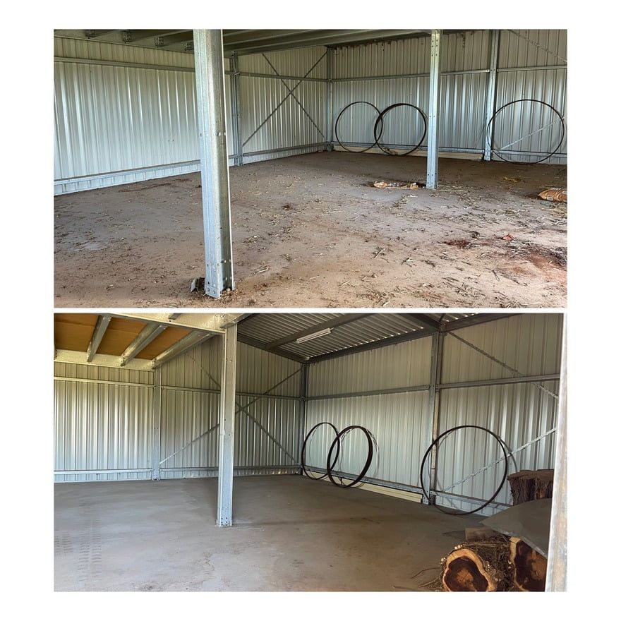 A Before and After Picture of a Metal Building — South Coast Pressure Washer in Warilla, NSW