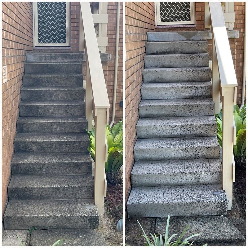 A Before and After Photo of a Set of Stairs — South Coast Pressure Washer in Warilla, NSW
