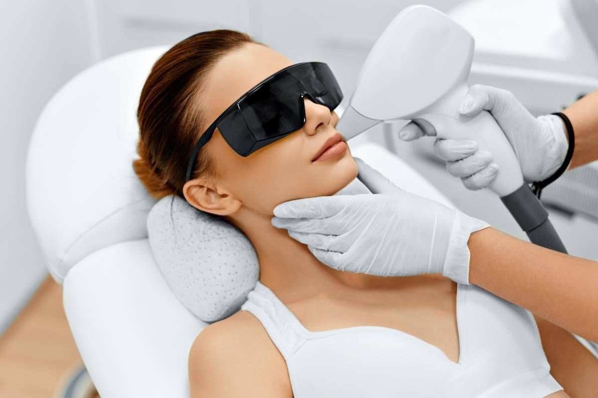 Someone receiving laser hair removal on their face near Lexington, Kentucky (KY)