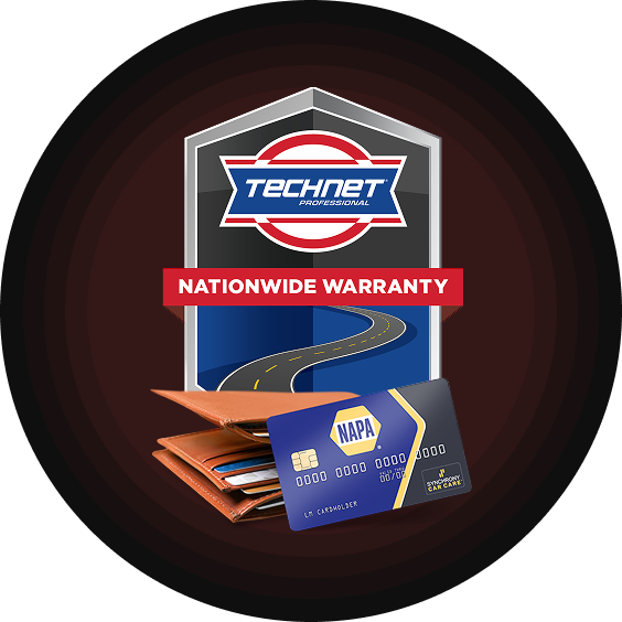 TechNet logo with a shield, road, wallet, and NAPA credit card; nationwide warranty. | Dave's Auto Repair