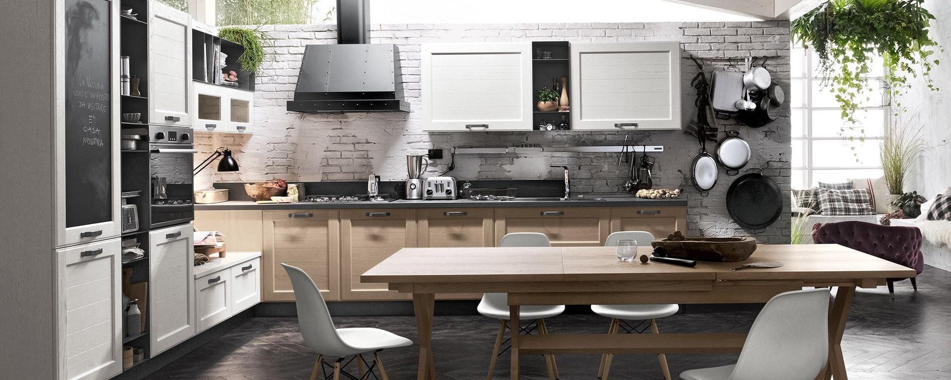 vista di una cucina moderna contemporanea stosa con tavolo e sedie - YORK