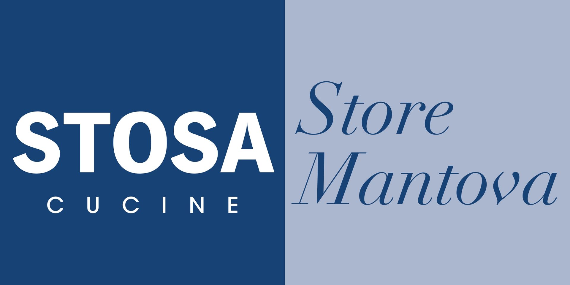A blue and white logo for stosa cucina store mantova