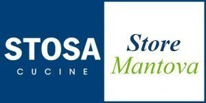 A blue and white logo for stosa cucina store mantova