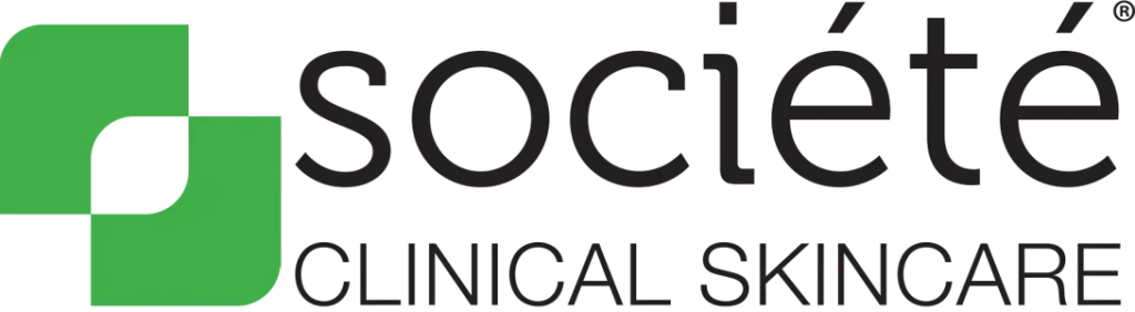 Société Clinical Skincare logo with a green square and text in black.