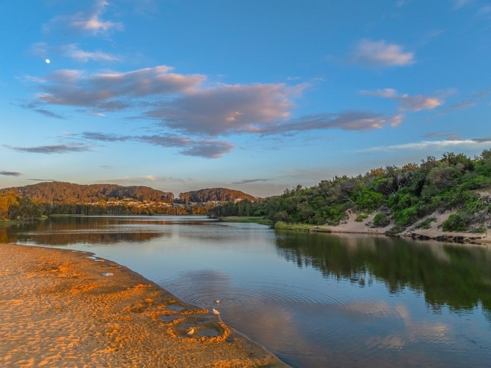 Tranquil Lake At Dusk, With Trees And Sandy Banks  — NLJ Partners P/L In Wyong, NSW