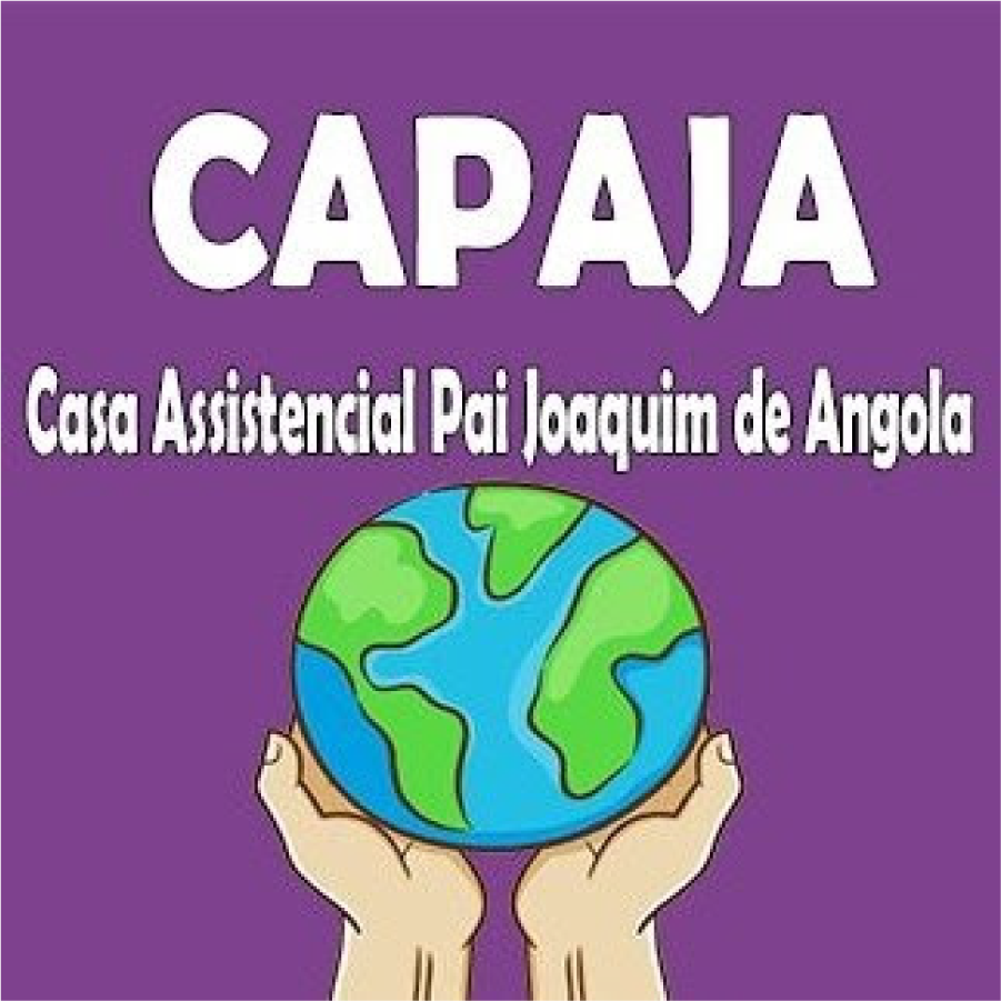 CAPAJA logo: hands holding a globe on a purple background. Text above says CAPAJA. Below reads Casa Assistencial Pai Joaquim de Angola.