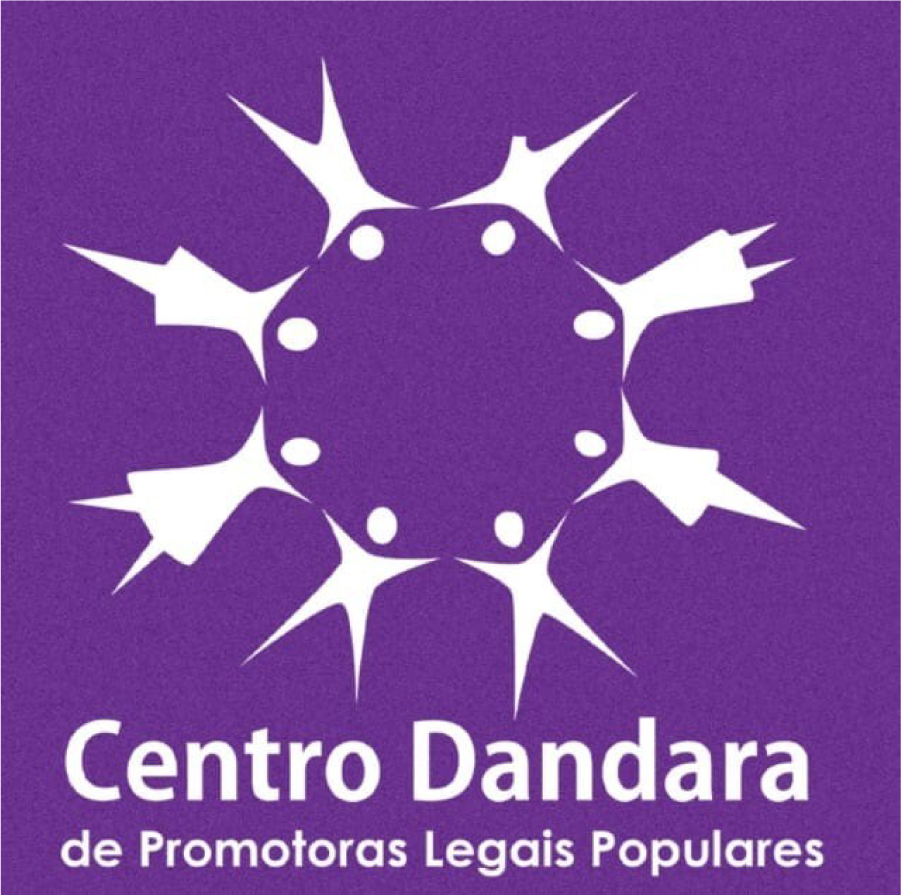 Logotipo roxo: figuras brancas estilizadas circundando um círculo central. Texto: Centro Dandara.