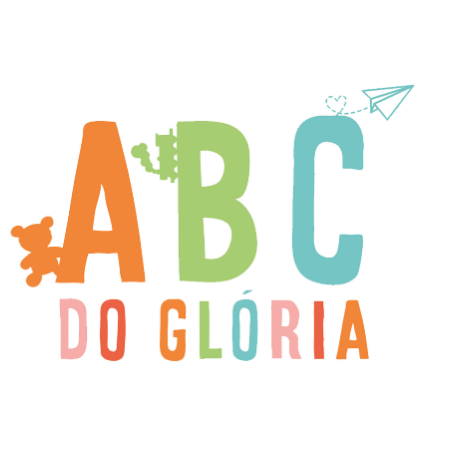 Logotipo do ABC do Glória com letras coloridas, ursinho de pelúcia, monstro, avião.