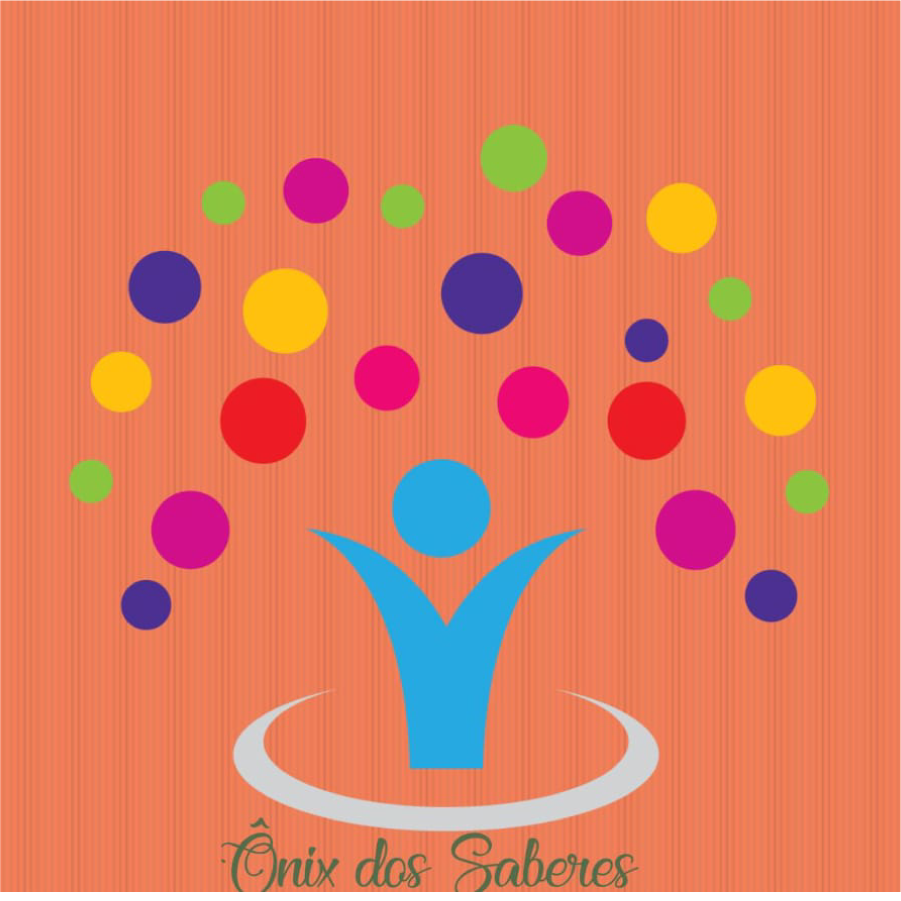 Logotipo: Gráfico colorido em formato de árvore com uma figura, sobre fundo cor de pêssego. Texto