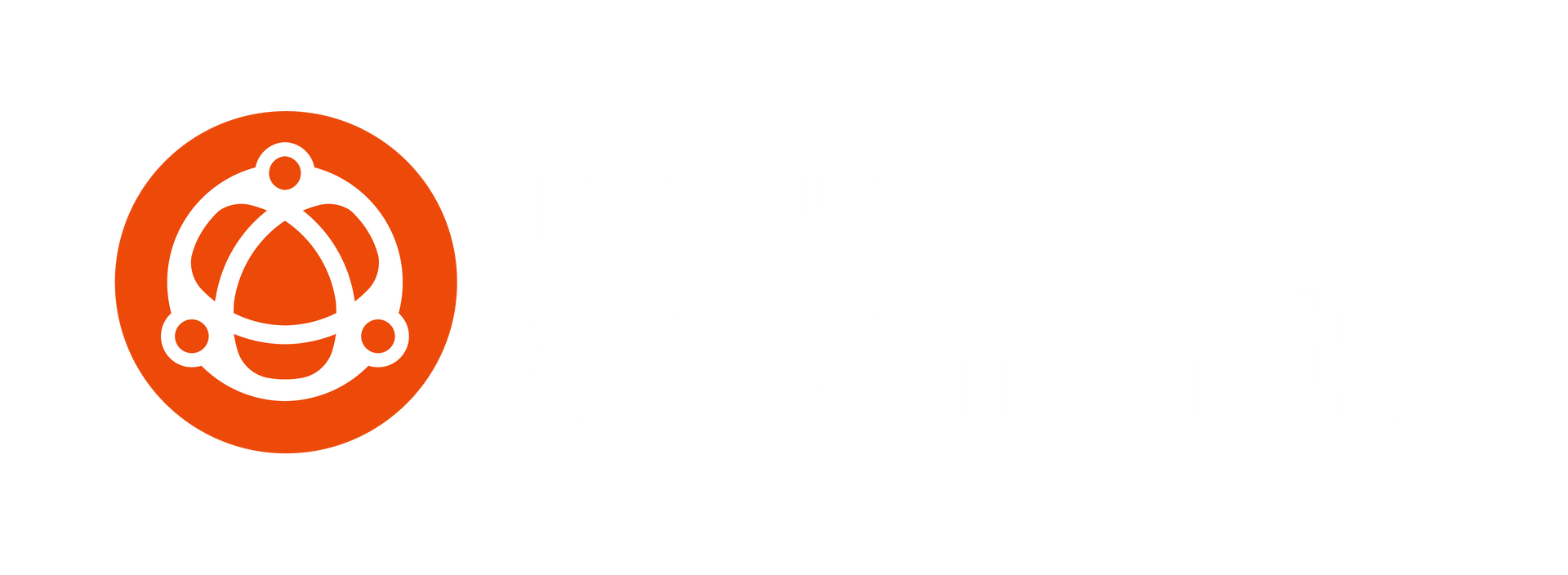 Logotipo circular laranja com um desenho branco dentro.