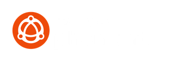 Um logotipo circular laranja com um desenho abstrato de um nó branco com três pontas circulares.