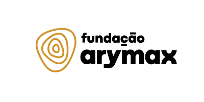 Logotipo da Fundação Arymax, com design abstrato dourado e texto preto.