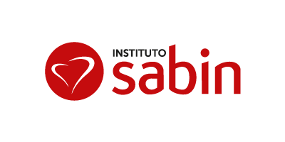 Logotipo do Instituto Sabin, uma instituição de saúde. Um círculo vermelho com um coração branco e o nome em texto vermelho.