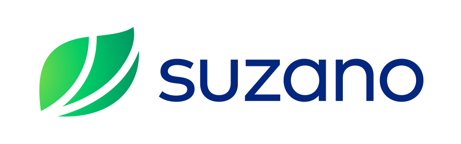 Logotipo da Suzano: símbolo de folha verde ao lado da palavra