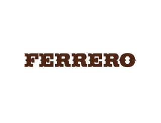 Logotipo da Ferrero em letras marrons sobre fundo branco.