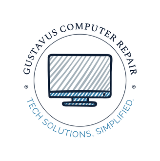 A logo for Gustavus Computer Repair tech solutions simplified